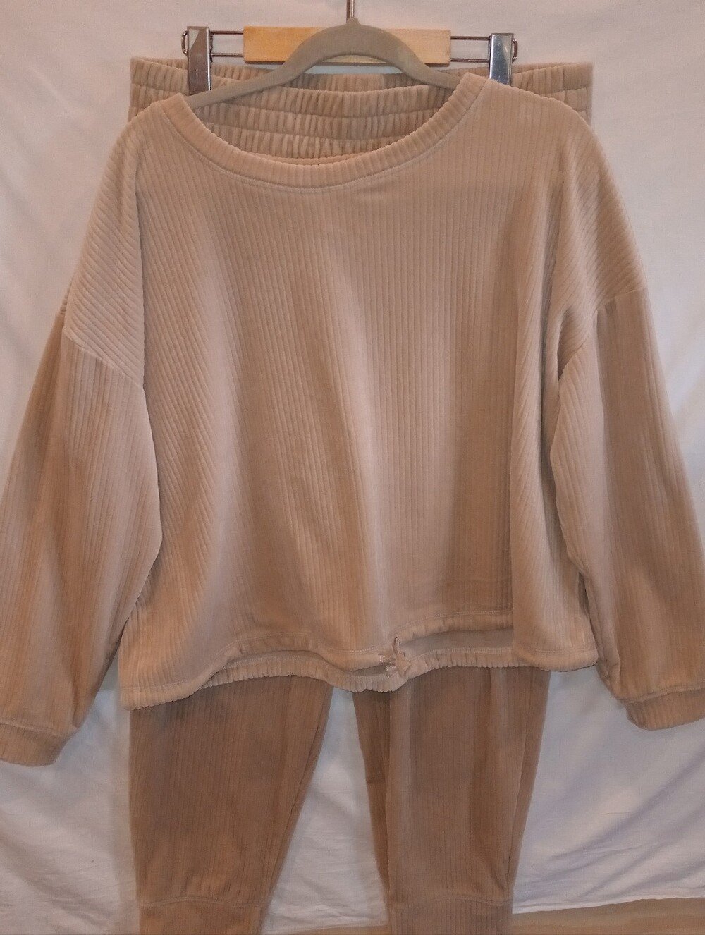 Denver Hayes Cozy Tan Ribbed Sleepwear Lounge Set - Size XL bottom,XXL Top